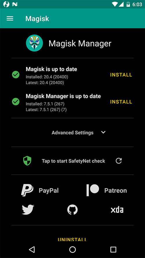 Magisk Manager Home Installed